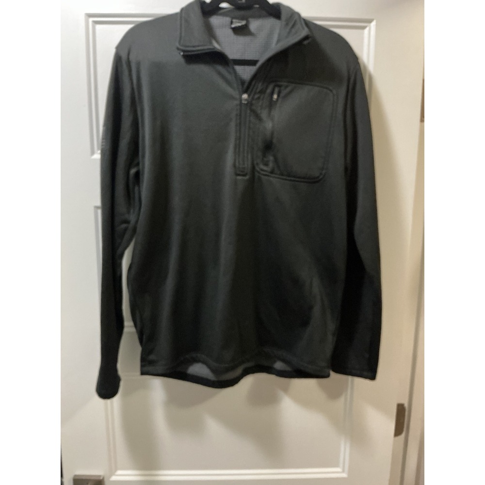 Grunt Style Mens 1/4 Zip Pullover Grid Fleece Jacket Black Tactical Flag Patch M